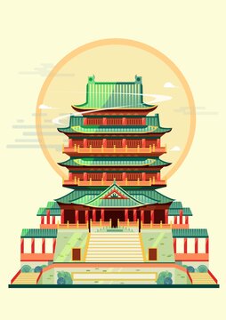 江西滕王閣矢量地標建筑插畫