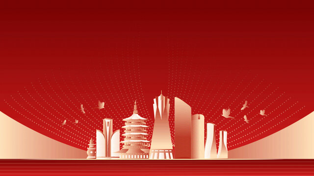 杭州地标建筑红色周年背景