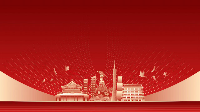 廣州地標(biāo)建筑紅色周年背景
