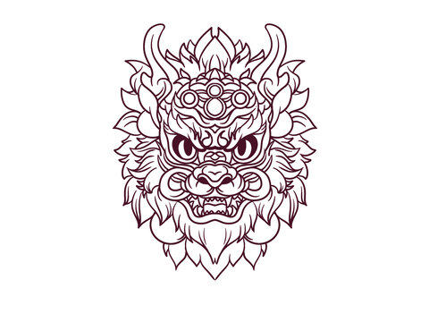 可愛卡通龍頭線稿