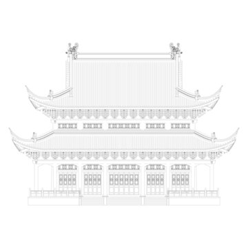 重檐歇山大殿正立面線稿