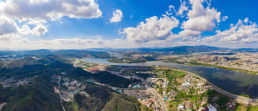 惠州城市蓝天白云山川航拍高清图