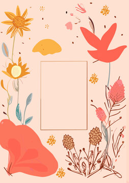 绘画插画粉色花卉边框自然美背景