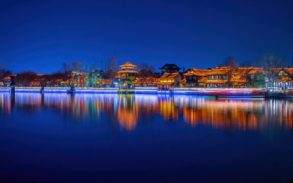 山东枣庄台儿庄古城夜景灯光秀