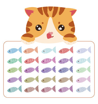 卡通猫和鱼矢量图