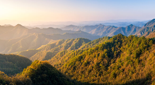 山川山脉森林日落夕阳自然景象