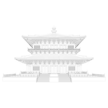 唐風攢尖大殿立面線稿