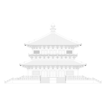 唐風(fēng)攢尖大殿正立面線稿