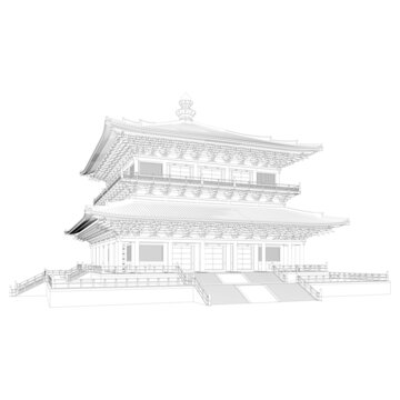 唐風(fēng)攢尖大殿軸測(cè)線稿