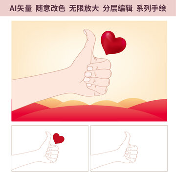 傳遞愛心比心加油手勢
