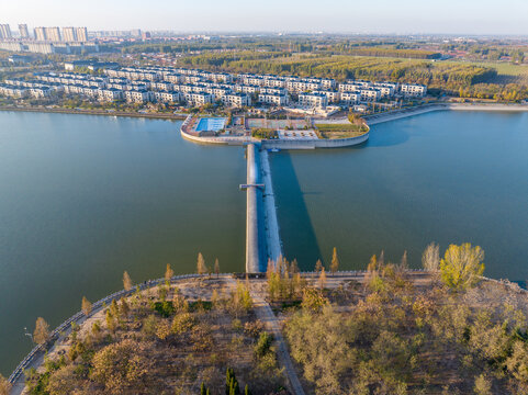 航拍东营广饶孙武湖