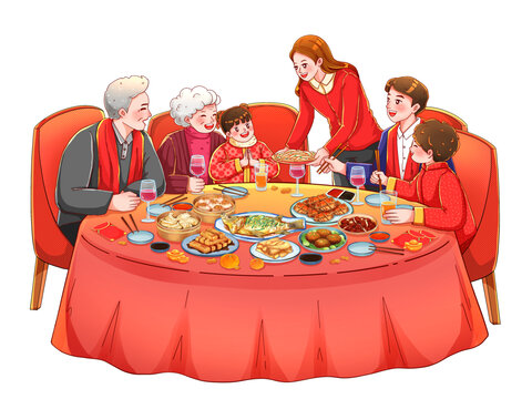 新年春节中国风一家人吃团圆饭