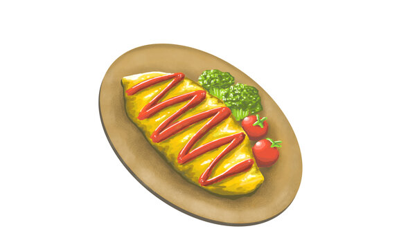 日式蛋包饭手绘美食插画