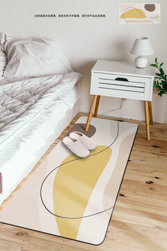奶油风抽象线条床边地毯