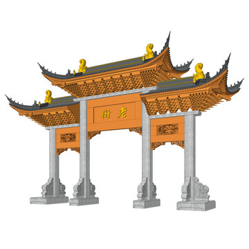 蘇式牌樓軸測(cè)效果
