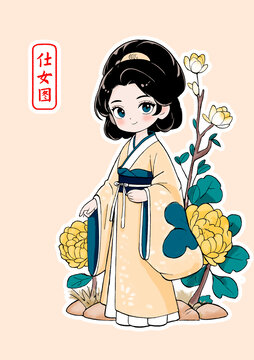 Q版仕女图国潮插画