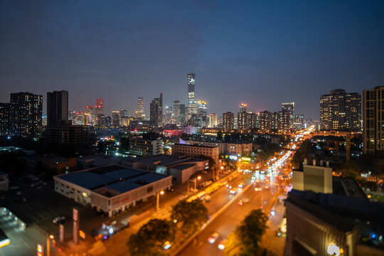 北京国贸CBD建筑群夜景