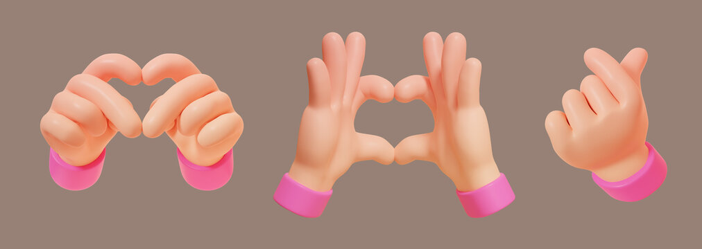 三维卡通粉红袖子各种爱心手势素材集合