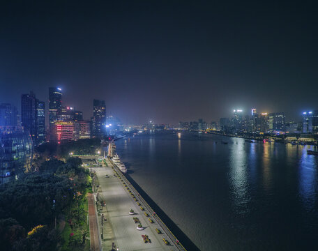 航拍上海北外滩与黄浦江夜景