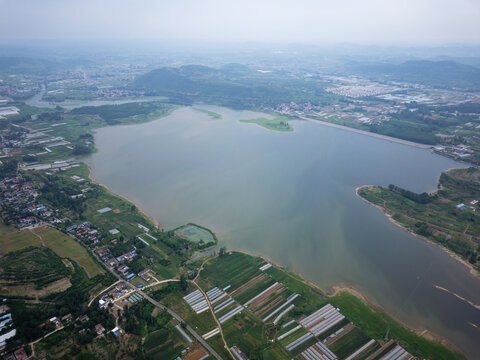 航拍山东临沂兰陵会宝岭水库