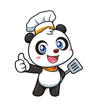 卡通可爱熊猫厨师竖大拇指
