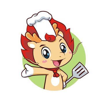 卡通可愛小龍廚師半身