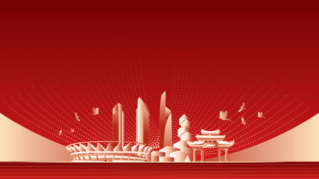 佛山地标建筑红色周年背景
