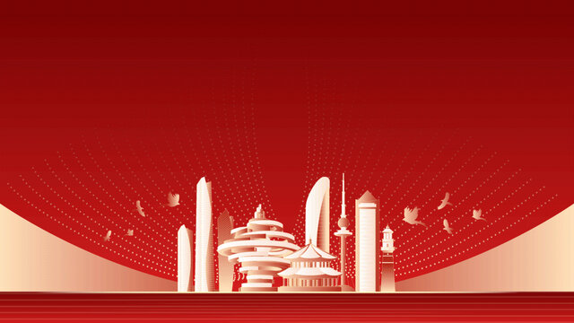 青岛地标建筑红色周年背景