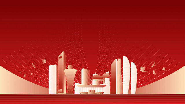 厦门地标建筑红色周年背景
