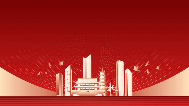 福州地标建筑红色周年背景