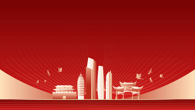 昆明地標(biāo)建筑紅色周年背景
