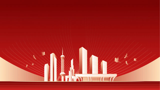 石家莊地標(biāo)建筑紅色周年背景