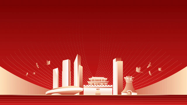 襄阳地标建筑红色周年背景