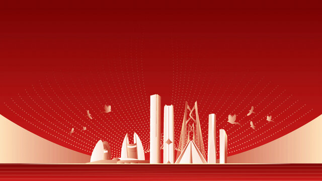 珠海地标建筑红色周年背景