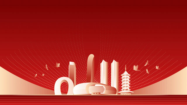 湖州地標(biāo)建筑紅色周年背景