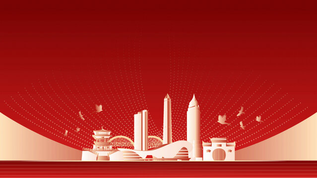 九江地標(biāo)建筑紅色周年背景