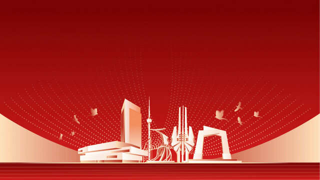 临沂地标建筑红色周年背景