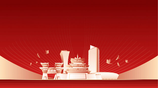 咸阳地标建筑红色周年背景
