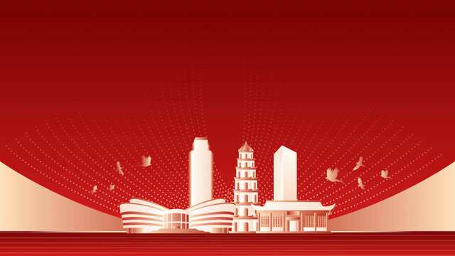 黄冈地标建筑红色周年背景