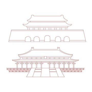 古代宮殿矢量線稿圖