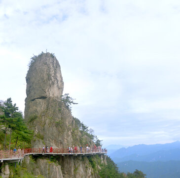 老君山峰林间的观光栈道