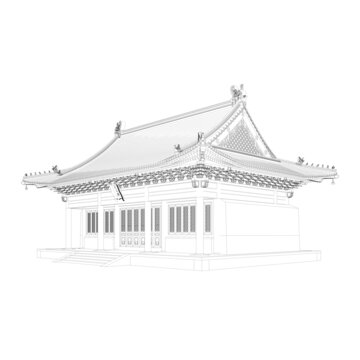 彩繪歇山軸測(cè)線稿