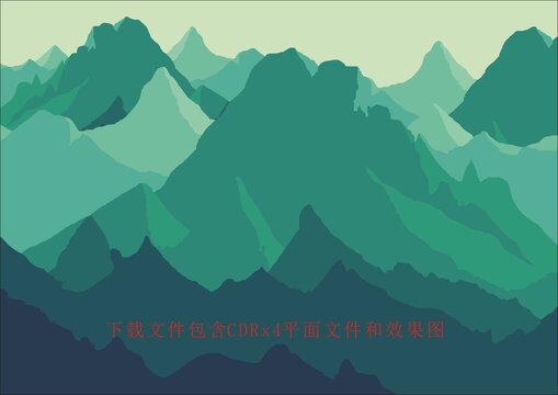 矢量色塊山峰漸變綠色