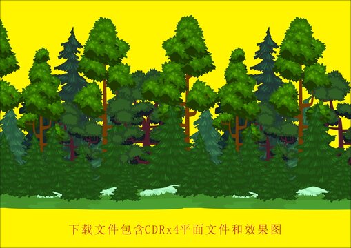 矢量森林樹木花草植物