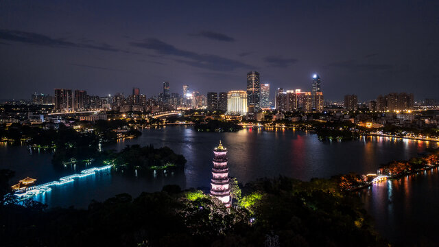 惠州西湖泗洲塔夜色