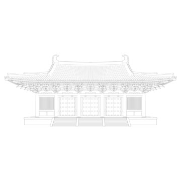唐風(fēng)歇山大殿立面線稿