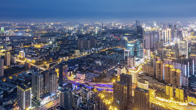 航拍长沙城市景观夜景