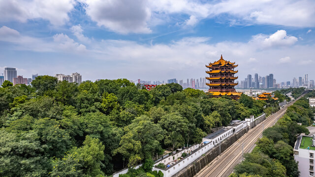 航拍武汉黄鹤楼古建筑景观