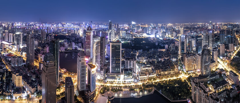 航拍武汉房地产夜景全景