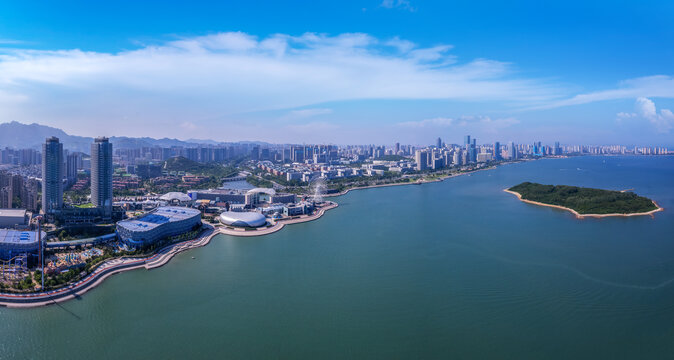 航拍青岛西海岸新区湾区景观